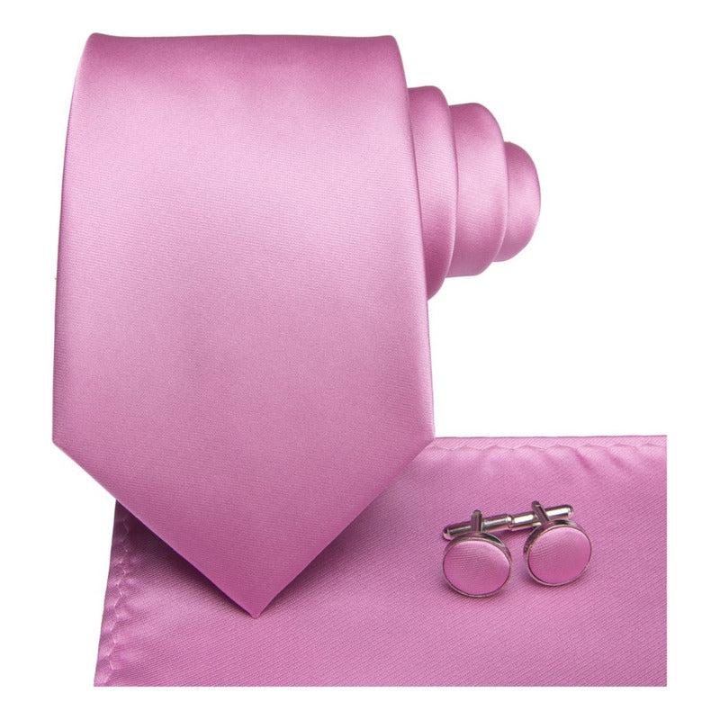Set Corbata, Pañuelo Y Colleras Seda Lujo Hi-tie Mod Liso
