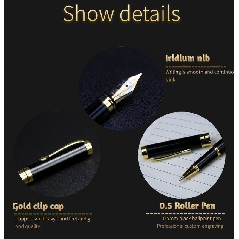 Bolígrafo/pluma Estilográfica Con Funda Lujo Mod Noble