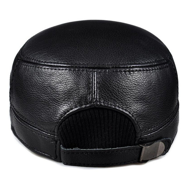 Gorro Jockey Cuero Genuino Calidad Lujo Orejeras Mod. Back