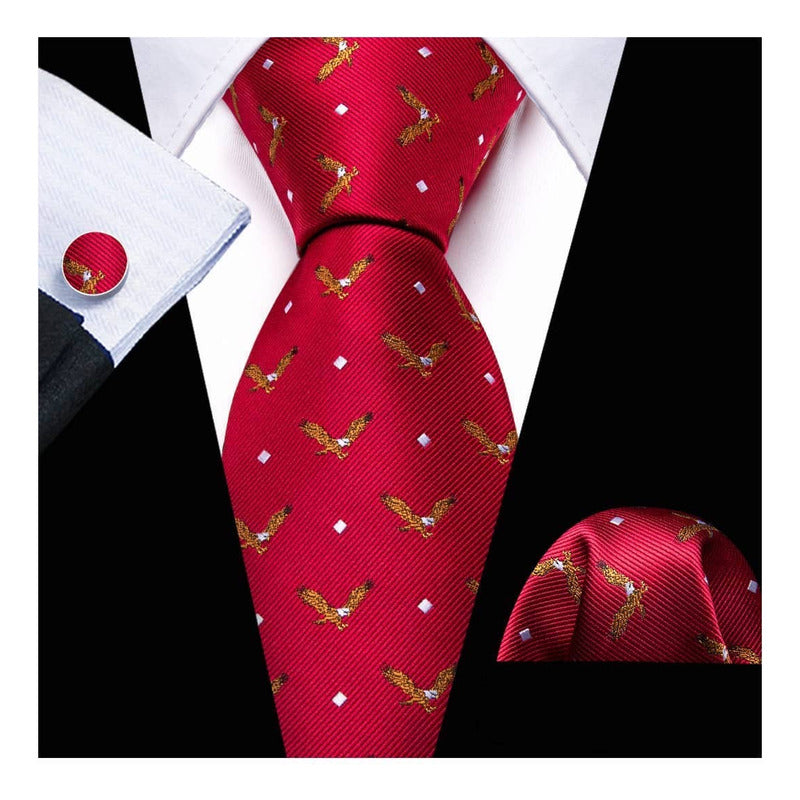 Set Corbata, Pañuelo Y Colleras Seda Lujo Hi-tie Mod Aguila