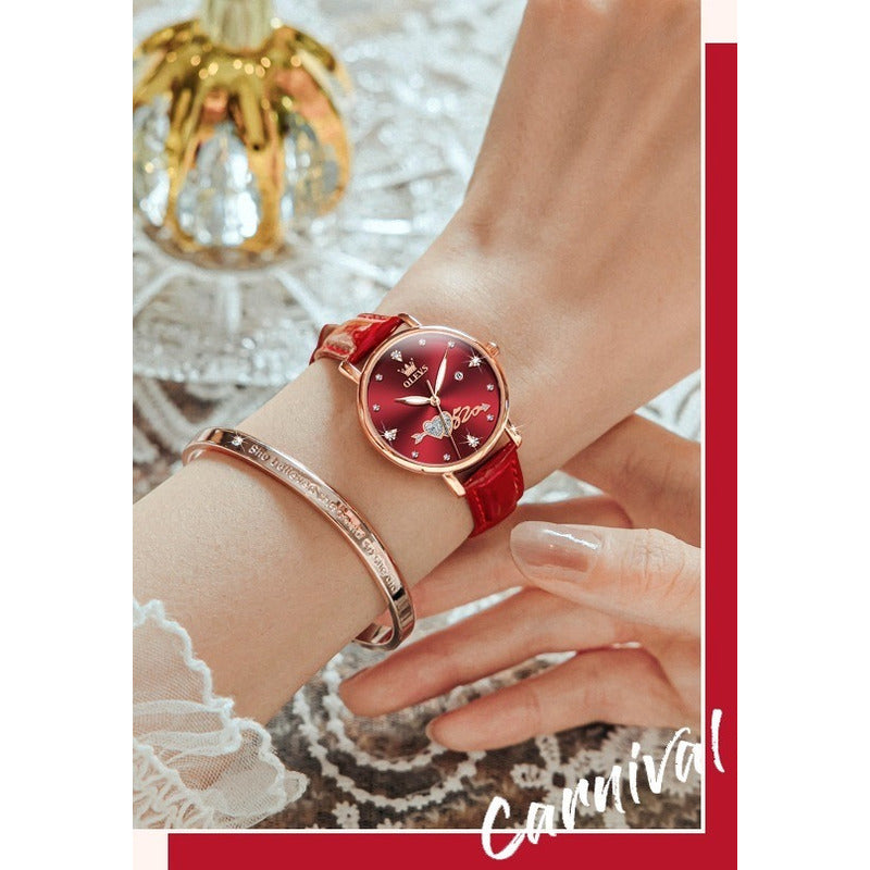 Reloj De Lujo Mujer Olevs Cuarzo Correa De Cuero Mod. Couple
