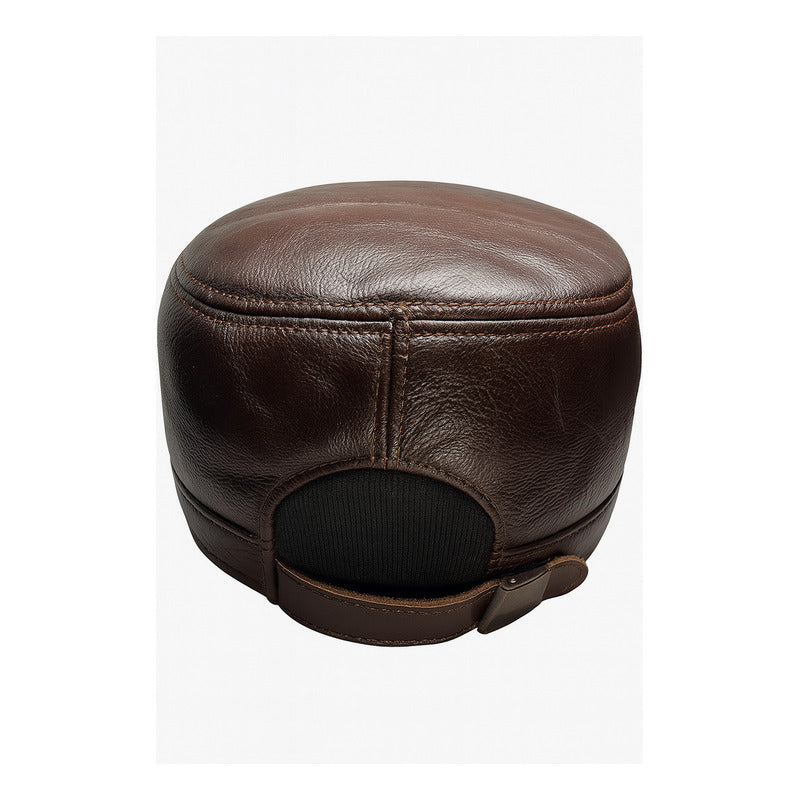Gorra Jockey Cuero Genuino Lujo Luxher Militar Mod. Zúrich Color Marrón Talla 55-60 Cm Ajustable