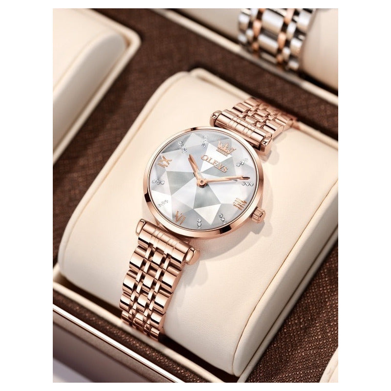 Reloj De Lujo Mujer Olevs Cuarzo Correa De Acero Mod Diamond