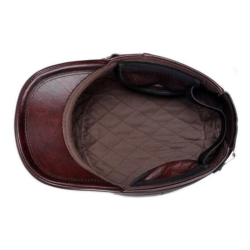 Gorro Jockey Cuero Genuino Calidad Lujo Orejeras Mod. Back