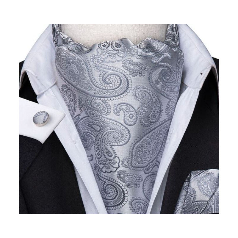 Set Corbata Ascot, Pañuelo Y Colleras Seda Lujo Hi-tie Color
