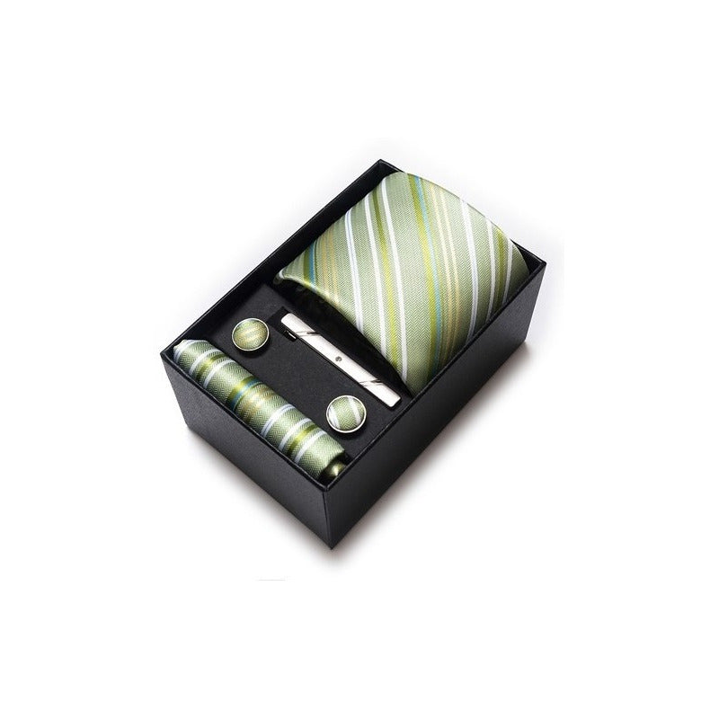 Set Corbata, Pañuelo Y Colleras Seda Lujo Joy Alice Líneas