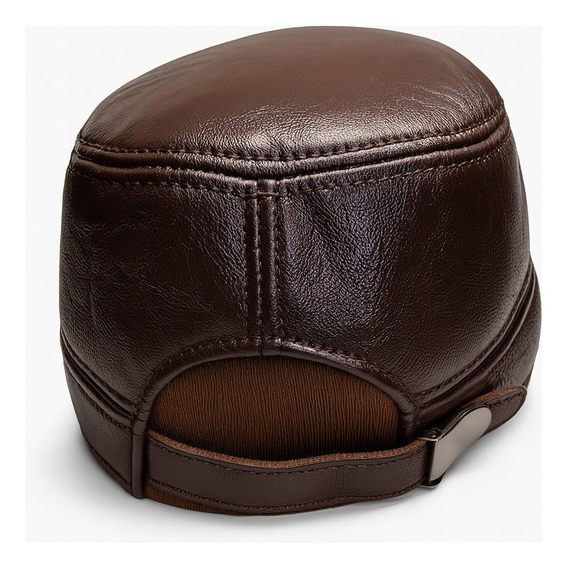 Gorro Jockey De Cuero Genuino Lujo Luxher Mod. Moscú Color Marrón Talla 55-60 Cm Ajustable