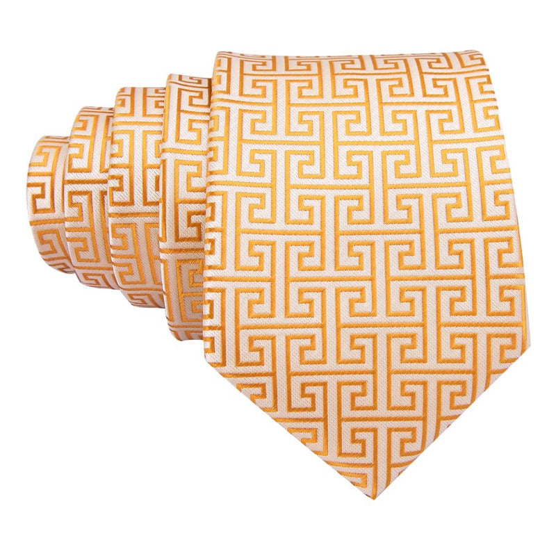 Set Corbata, Pañuelo Y Colleras Seda Lujo Hi-tie Mod Cubico