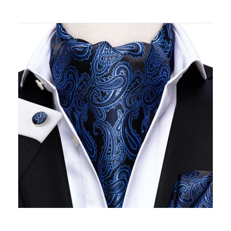 Set Corbata Ascot, Pañuelo Y Colleras Seda Lujo Hi-tie Color