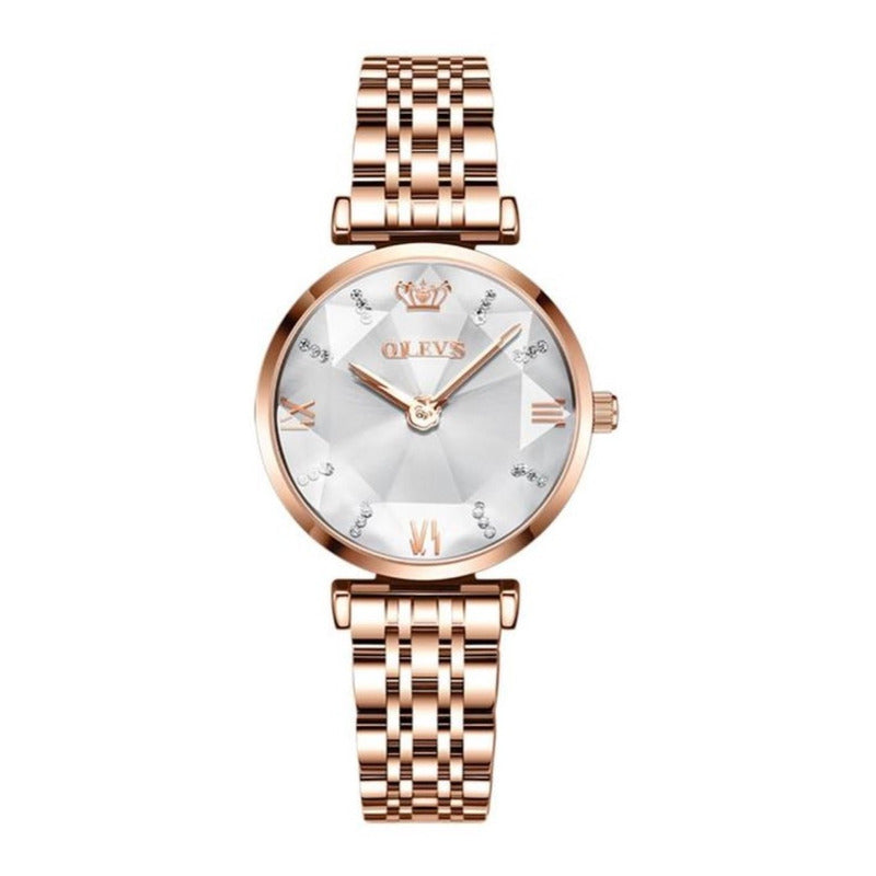 Reloj De Lujo Mujer Olevs Cuarzo Correa De Acero Mod Diamond