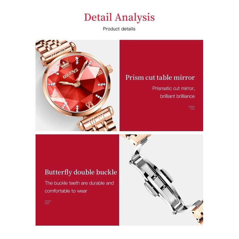 Reloj De Lujo Mujer Olevs Cuarzo Correa De Acero Mod Diamond