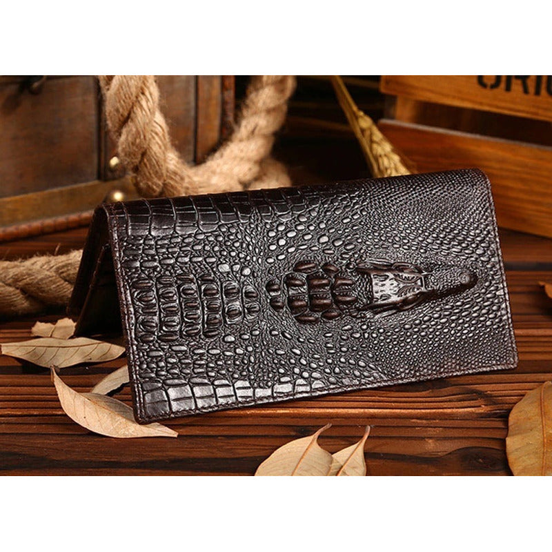 Chequera Delgada Texturizada De Cuero Genuino Mod. Kroc Color Marrón Oscuro