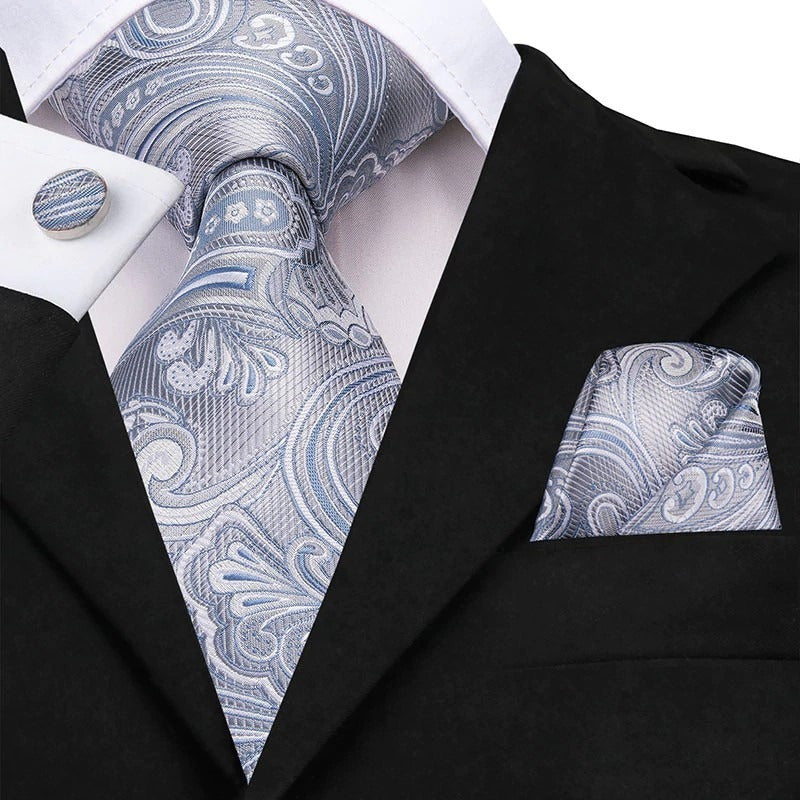 Set Corbata, Pañuelo Y Colleras Seda Lujo Hi-tie Mod. Flores