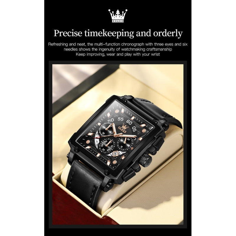 Reloj De Lujo Hombre Olevs Cuarzo Correa De Cuero Mod. Box