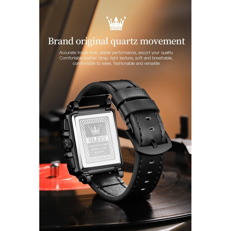 Reloj De Lujo Hombre Olevs Cuarzo Correa De Cuero Mod. Box
