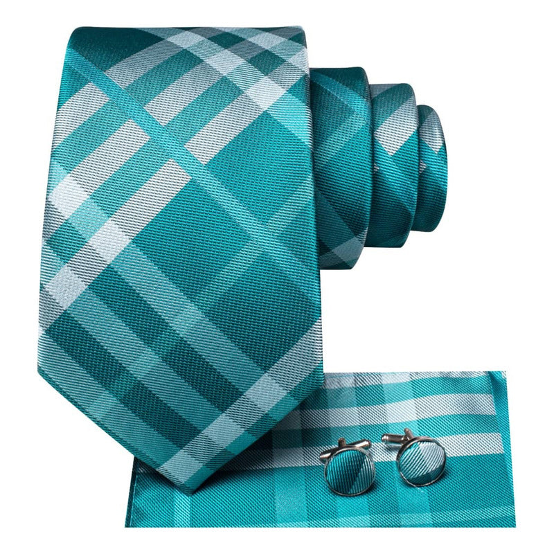 Set Corbata, Pañuelo Y Colleras Seda Lujo Hi-tie Mod Cuadros