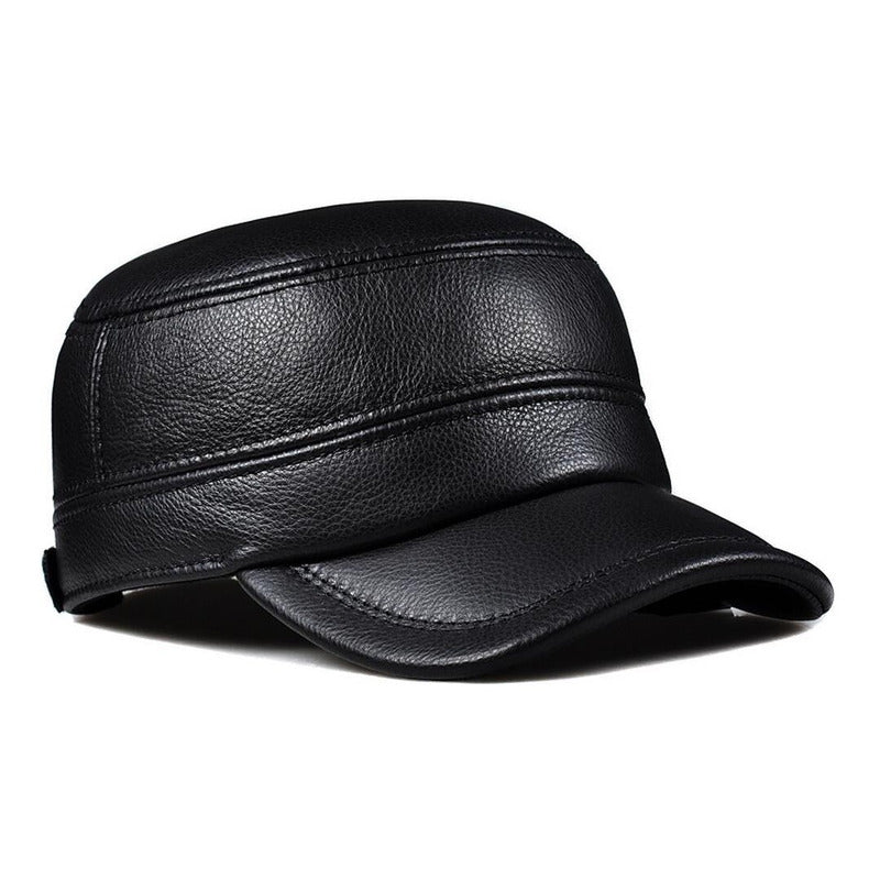 Gorro Jockey Cuero Genuino Calidad Lujo Orejeras Mod. Back