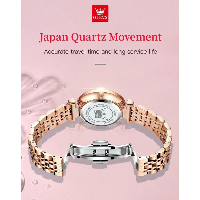 Reloj De Lujo Mujer Olevs Cuarzo Correa De Acero Mod Diamond