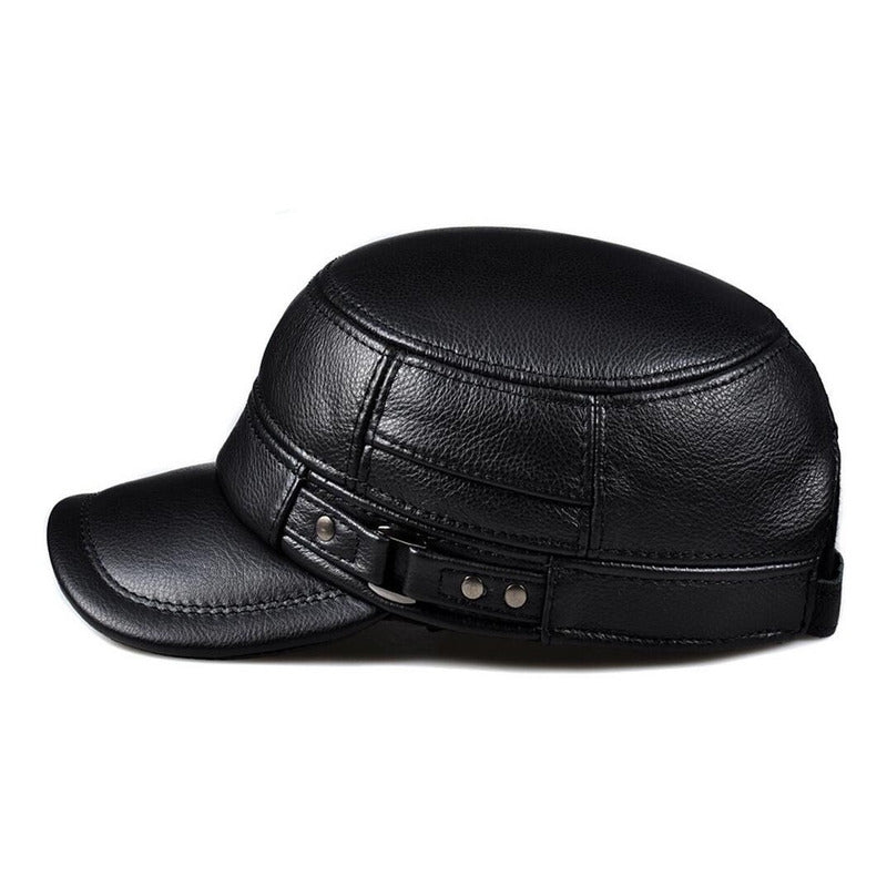 Gorro Jockey Cuero Genuino Calidad Lujo Orejeras Mod. Back