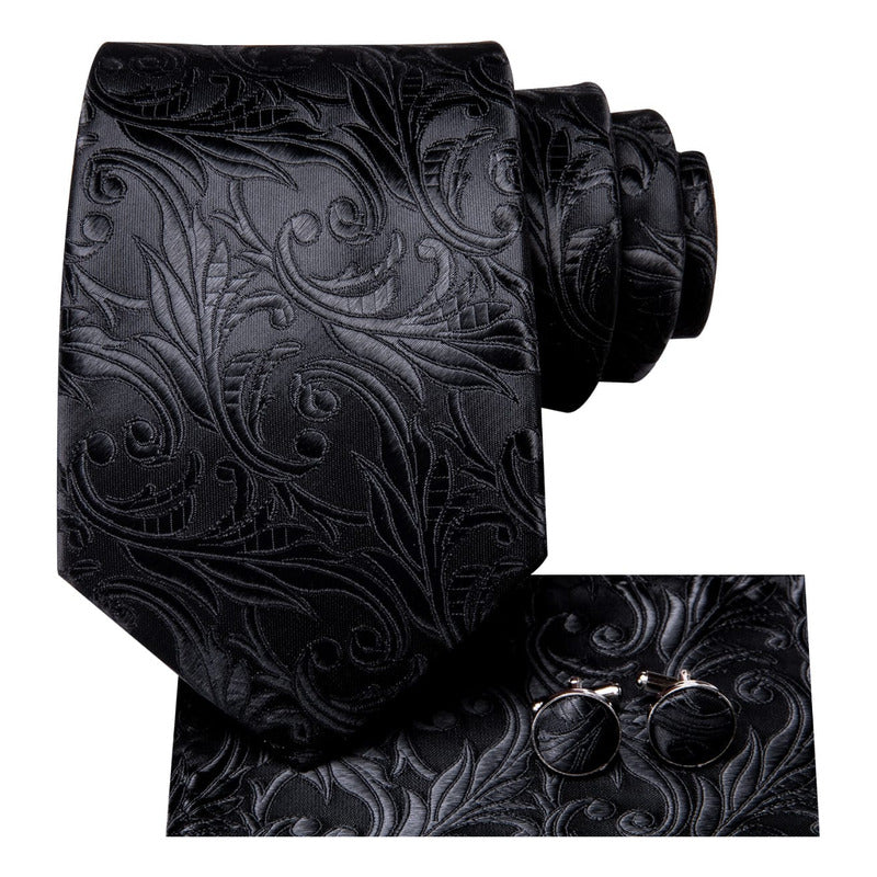 Set Corbata, Pañuelo Y Colleras Seda Lujo Hi-tie Mod. Flores