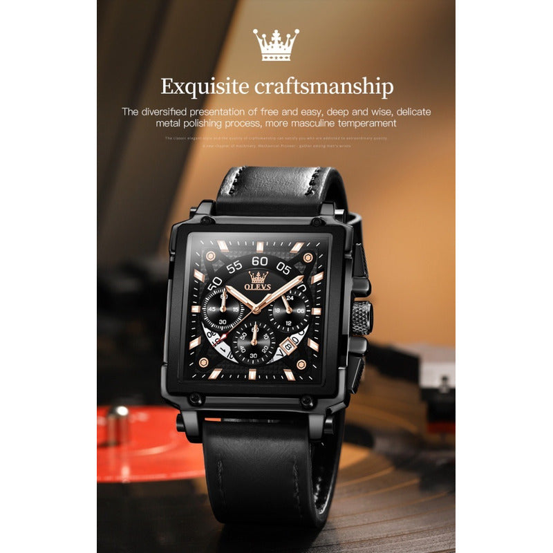 Reloj De Lujo Hombre Olevs Cuarzo Correa De Cuero Mod. Box