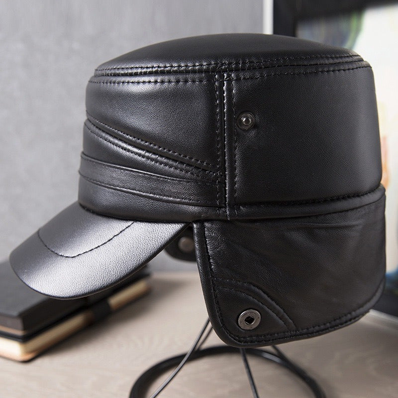 Gorro Jockey Orejeras Cuero Genuino Piel Oveja Mod. Patagón