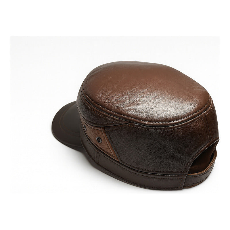 Gorro Jockey De Cuero Genuino Lujo Luxher Mod. Moscú Color Marrón Talla 55-60 Cm Ajustable