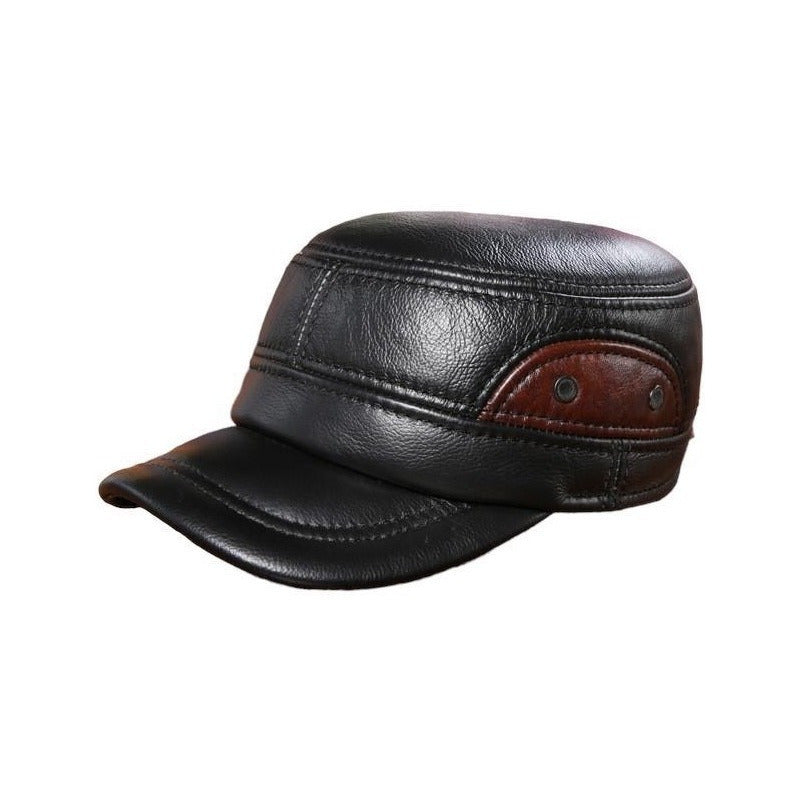 Gorro Jockey Cuero Genuino Lujo Estilo Militar Mod. Twol Color Negro Talla 55-60 Cm (ajustable)
