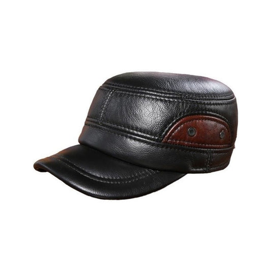 Gorro Jockey Cuero Genuino Lujo Estilo Militar Mod. Twol Color Negro Talla 55-60 Cm (ajustable)