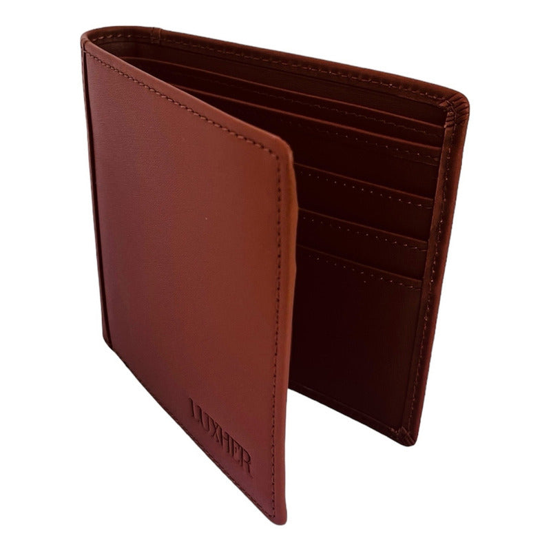 Billetera Cuero Genuino Lujo Protección Rfid Luxher Clásico Color Marrón