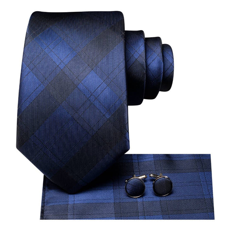 Set Corbata, Pañuelo Y Colleras Seda Lujo Hi-tie Mod Cuadros