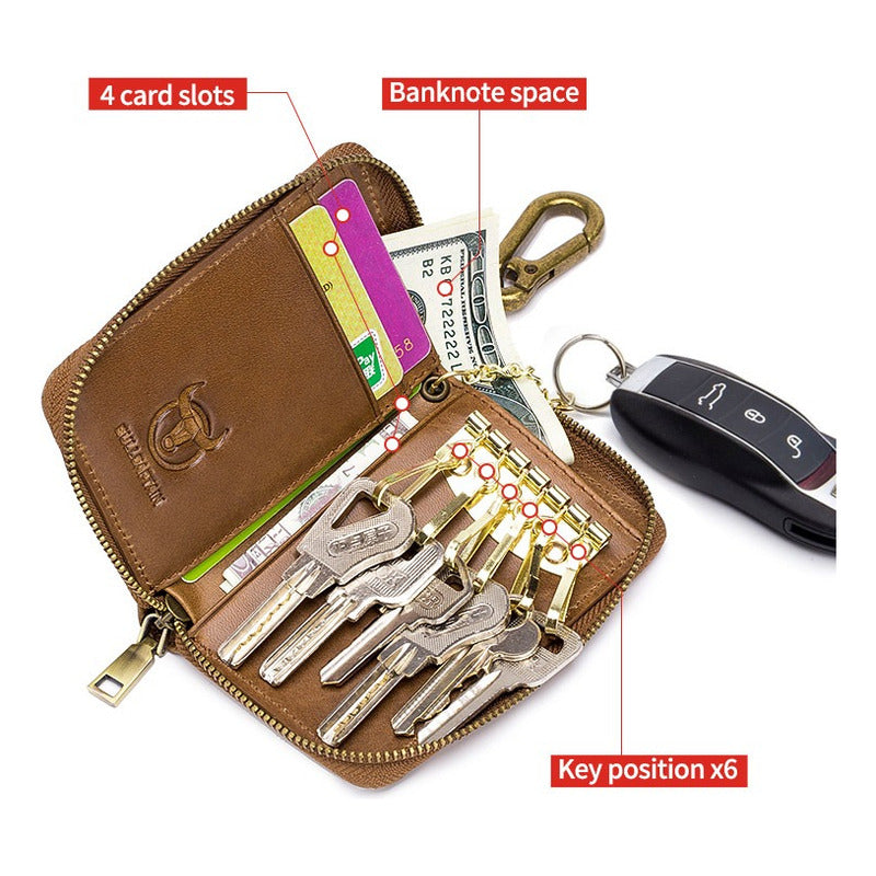 Llavero Billetera Cuero Protec Rfid Bull Captain Mod Grand Color Marrón Oscuro Liso