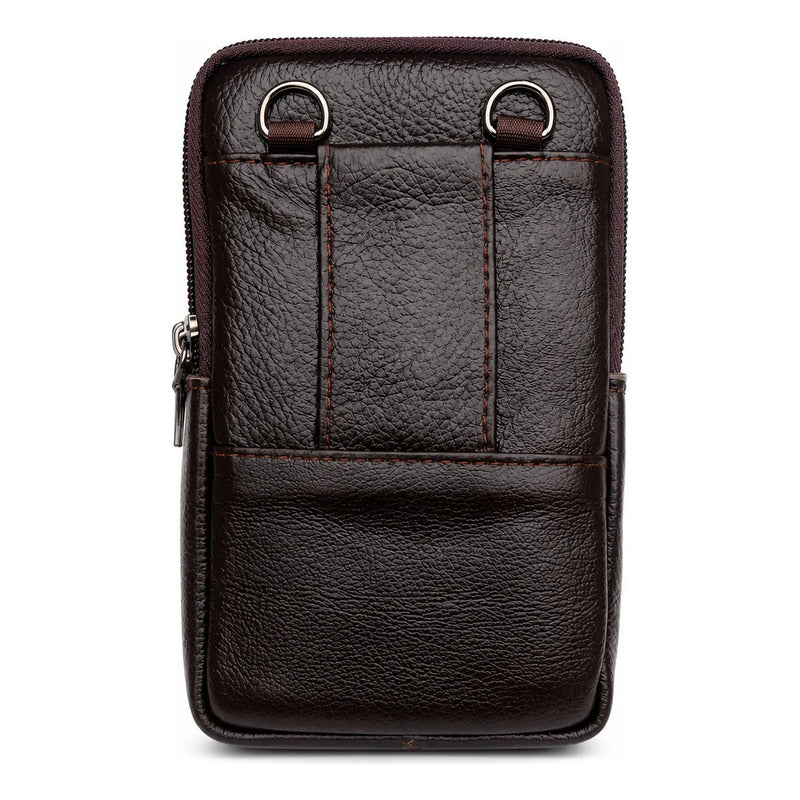 Bolso Riñonera Luxher Hombre Cuero Genuino Premium Mod Sirio Marrón Oscuro Lisa