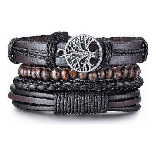 Pulsera De Cuero Ajustable Unisex Arbol De La Vida