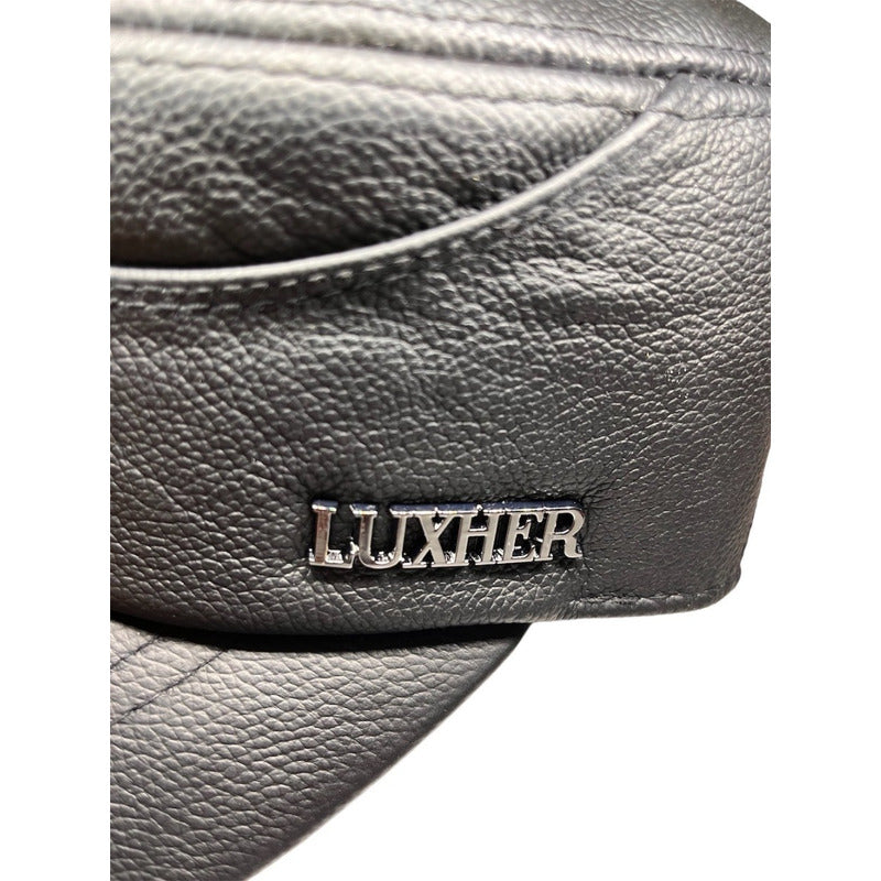 Gorro Unisex Jockey De Cuero Genuino Lujo Luxher Mod. Berlín Color Negro Talla 59-60 Cm