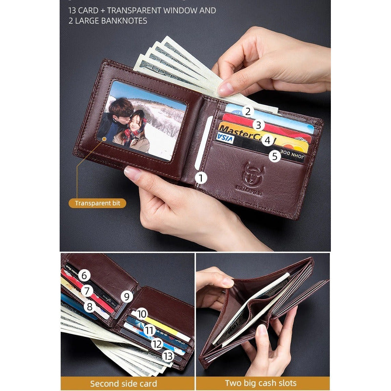 Billetera Hombre Cuero Genuino Lujo Bull Captain Mod. Animal