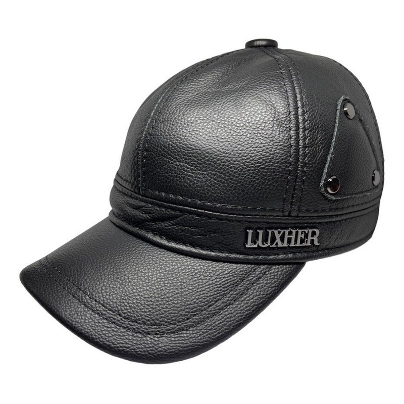 Gorro Jockey De Cuero Genuino Lujo Luxher Mod. Oslo Color Negro Talla 55-60 Cm Ajustable