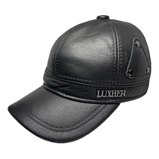 Gorro Jockey De Cuero Genuino Lujo Luxher Mod. Oslo Color Negro Talla 55-60 Cm Ajustable