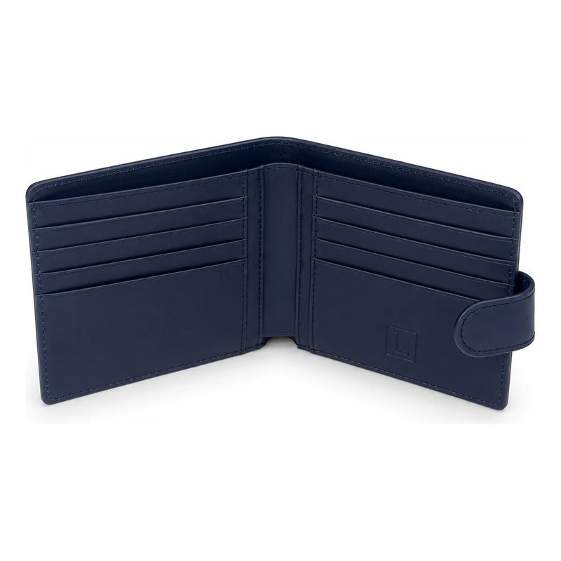 Billetera Hombre Cuero Genuino Protección Rfid Luxher Aureo Azul Liso