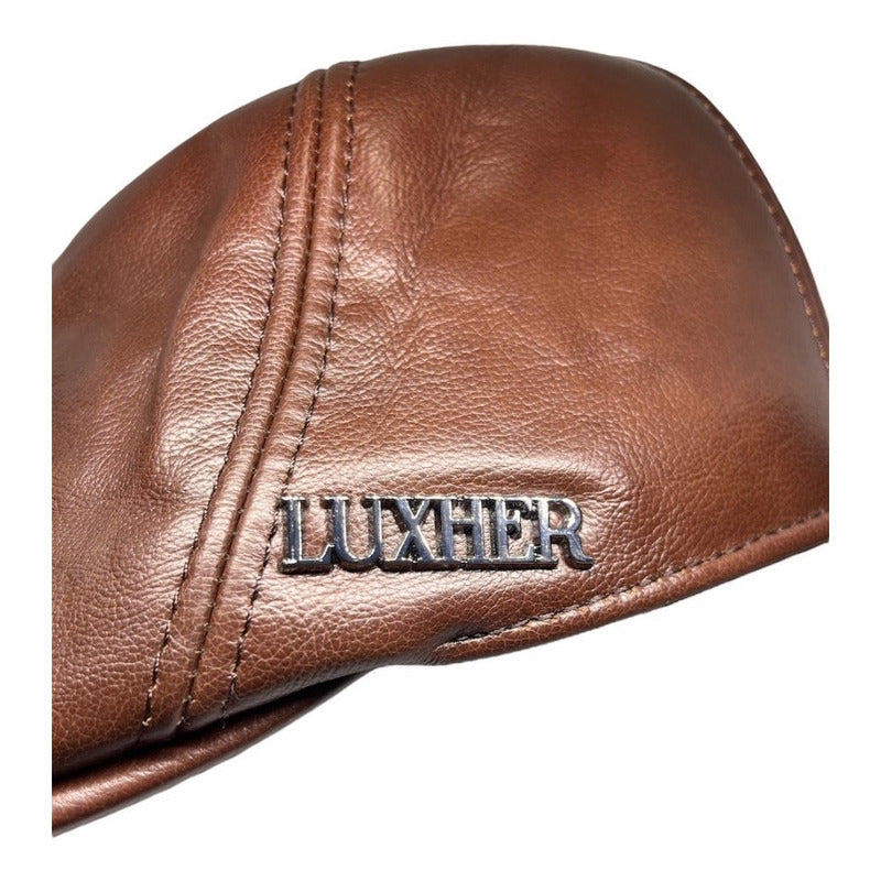 Boina De Cuero Genuino Gorro Lujo Luxher Mod. Paris