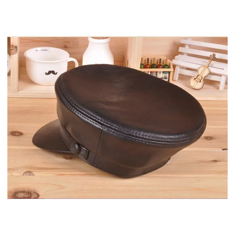 Gorra Mujer Boina Cuero Genuino Piel De Oveja Mod. Point Color Negro Talla 57-58 Cm