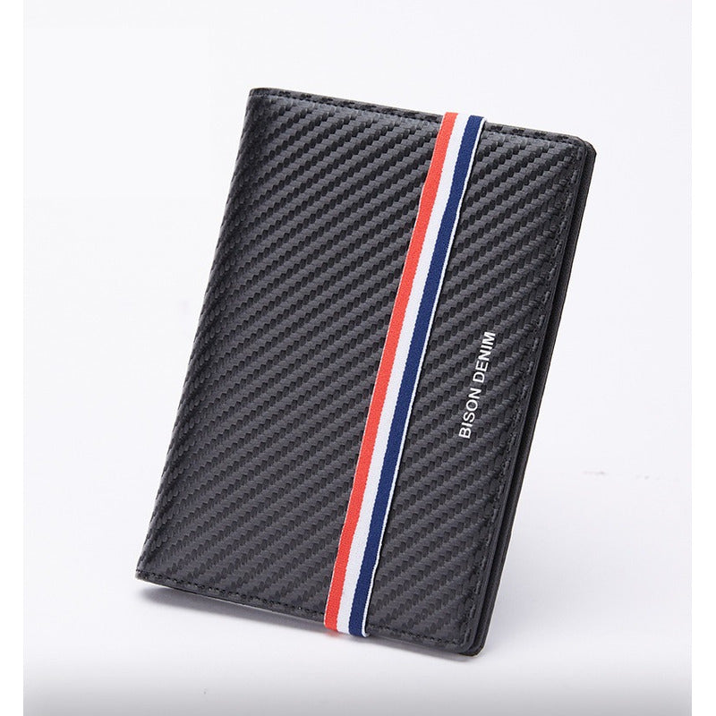 Porta Pasaporte Elegante Billetera Cuero Genuino Bison Denim Color Negro