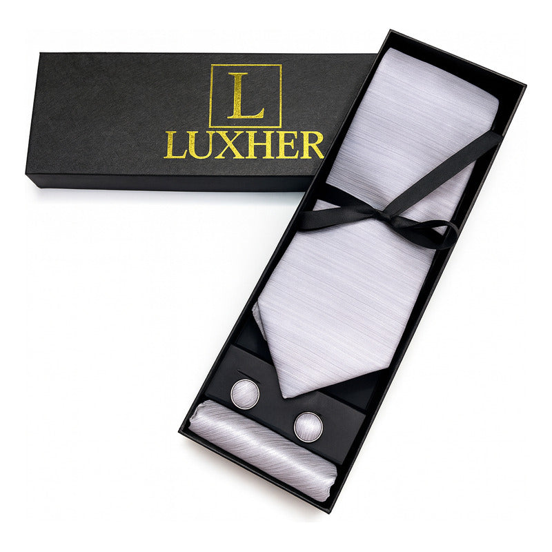 Set Corbata, Pañuelo Y Colleras Seda Lujo Luxher Mod Jasper
