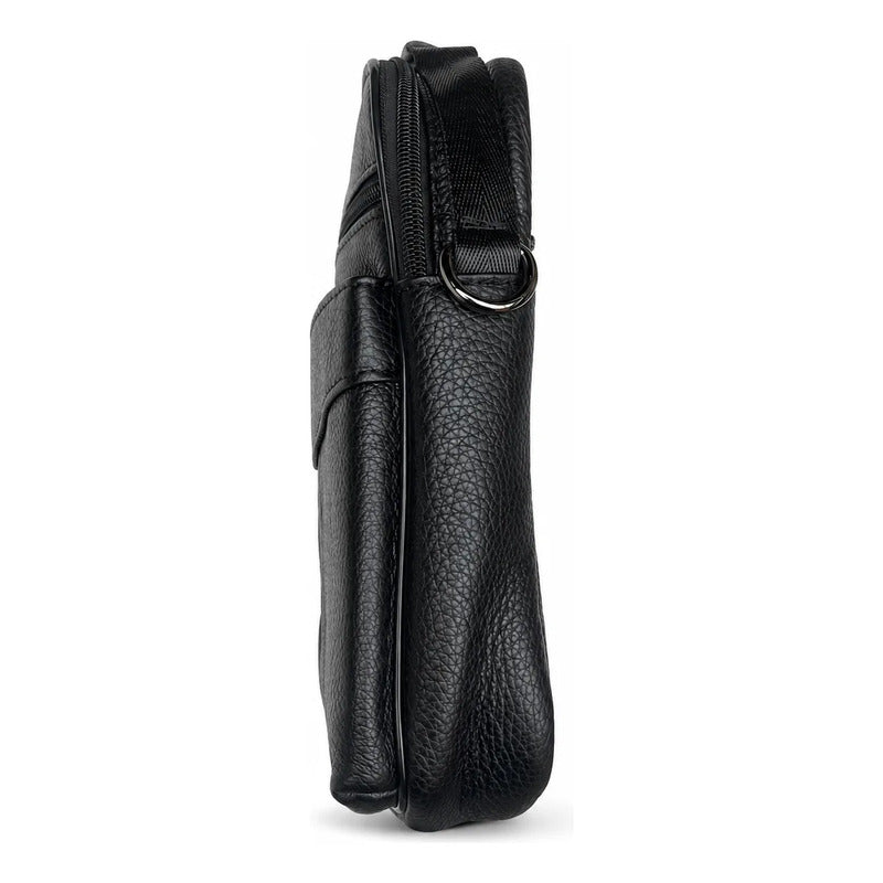 Bolso Bandolera Cuero Genuino Premium Luxher Modelo Atlas Negro Lisa