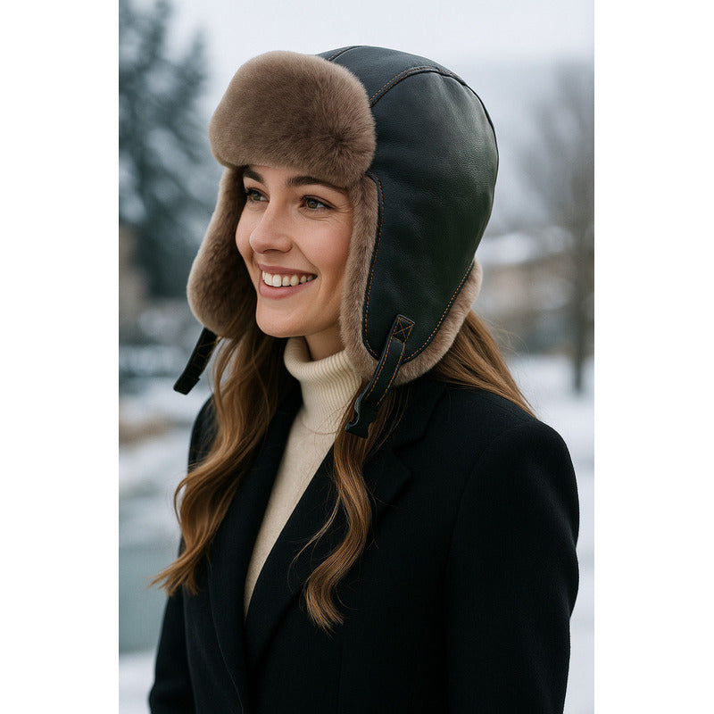 Gorro Ruso Luxher Invierno Eco Cuero Unisex Mod. Boreal Color Negro