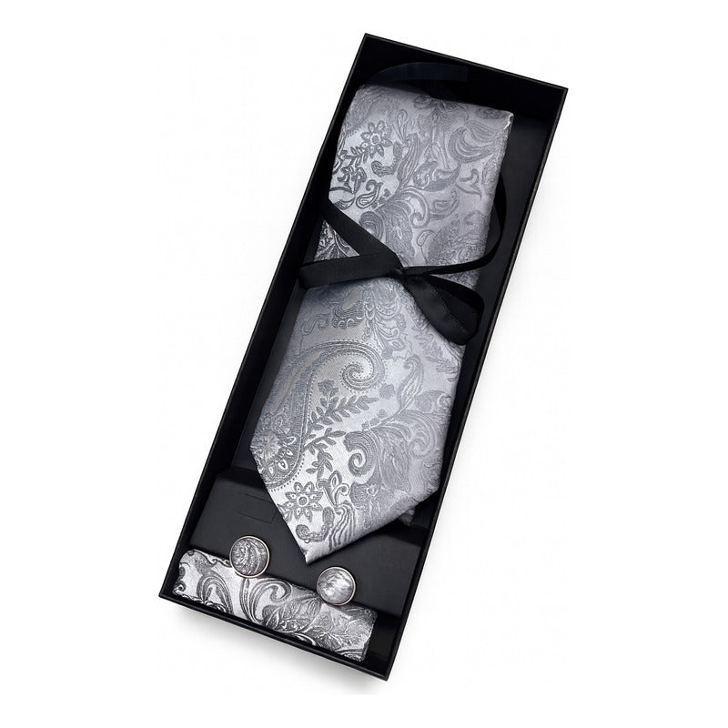 Set Corbata, Pañuelo Y Colleras Seda Lujo Luxher Mod Floral