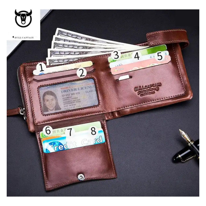 Billetera Cuero Genuino Bull Captain Protec Rfid Mod Buff