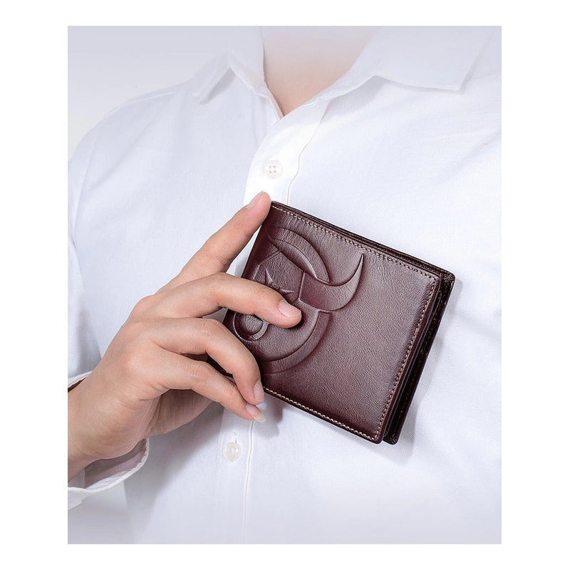 Billetera Hombre Cuero Genuino Lujo Bull Captain Mod. Animal