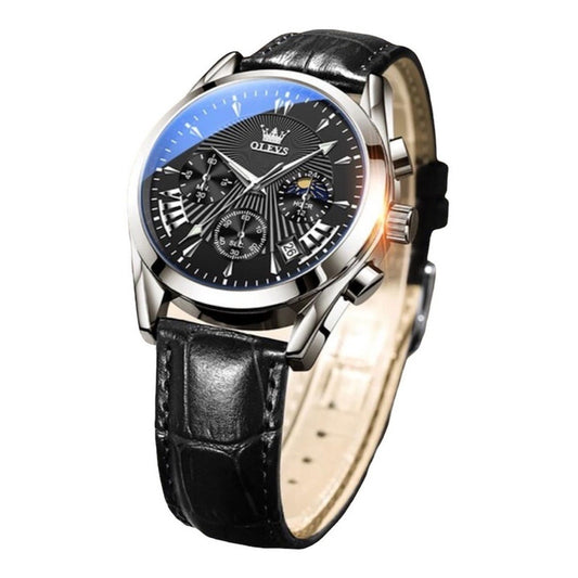 Reloj De Lujo Hombre Olevs Cuarzo Correa Cuero Mod. Reflex