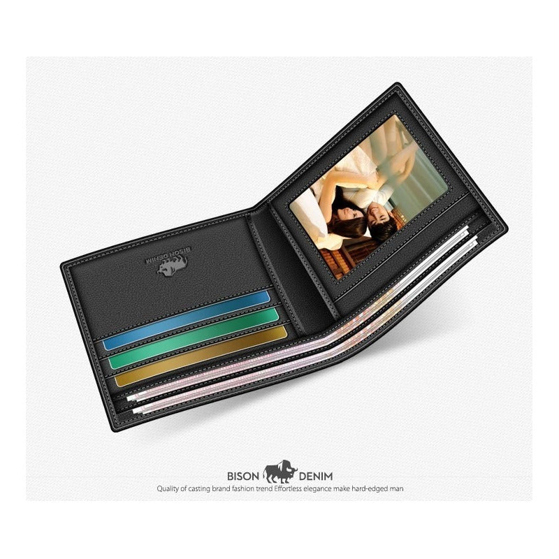 Billetera Cuero Genuino Lujo Bisom Denim